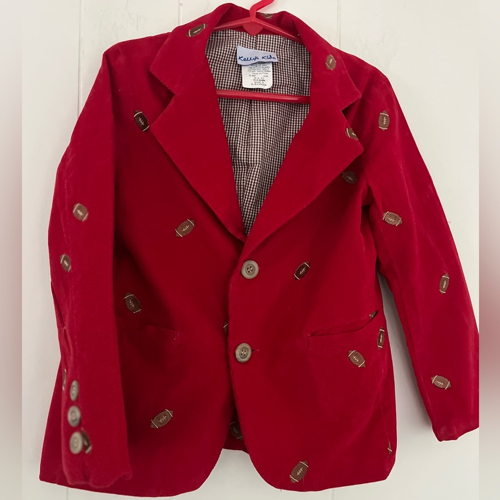 Kelly’s Kids Red Light Corduroy Blazer Jacket Football Embroidery Size Small 5-6